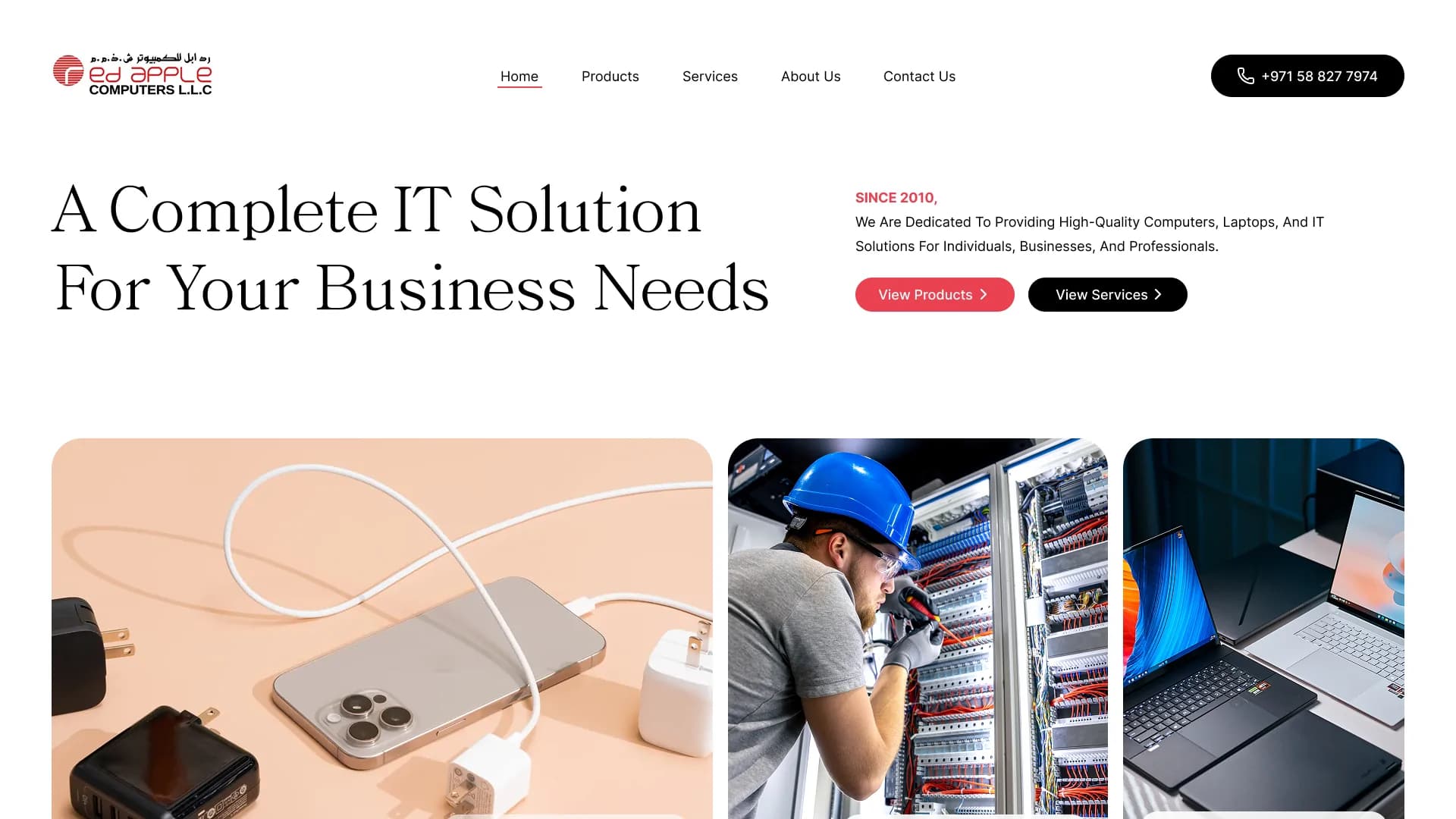 The Red Apple Computers homepage, with its product categories below the headline